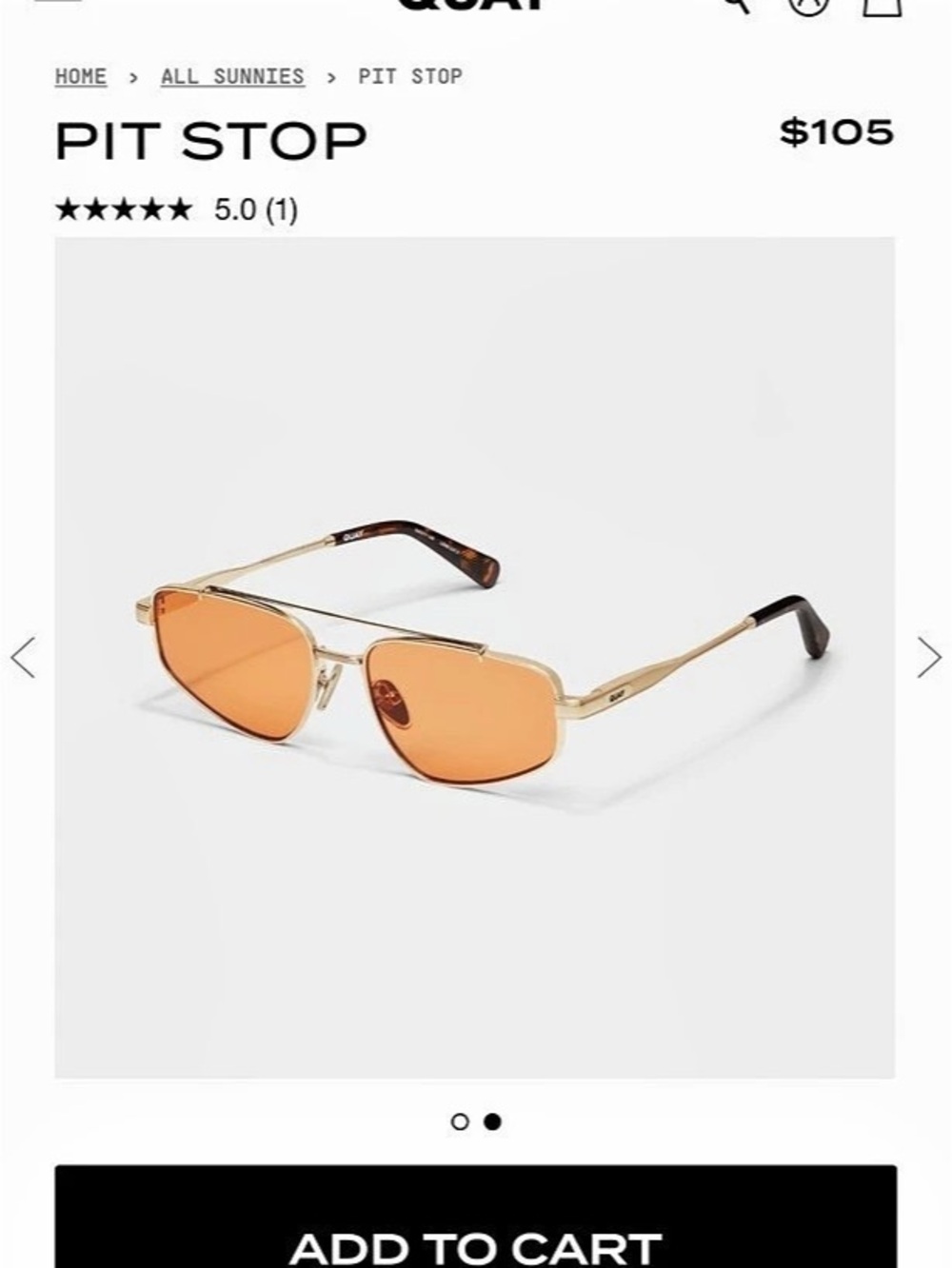 QUAY Pit Stop Gold & Orange Sunglasses BRAND NEW